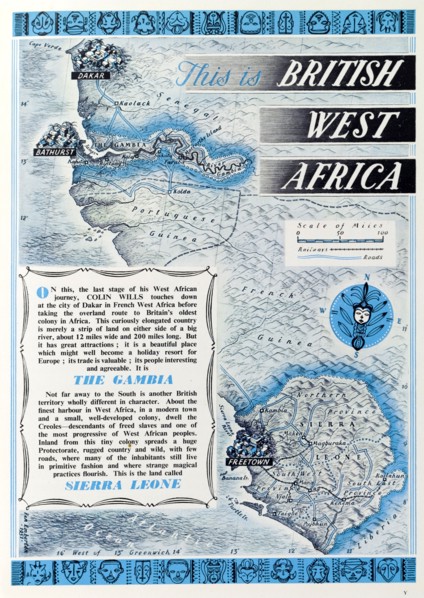 British map of Western Africa, 1952. A page taken from the 1952 'Empire Youth Album', entitled