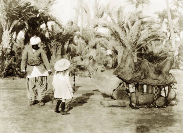 Margaret Lawrence prepares to ride a camel. Margaret Lawrence (b.1904), the daughter of Phyllis and