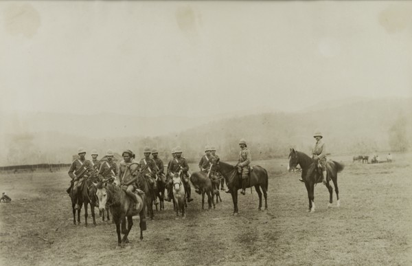 Wolseley and Smyth follow a scout. A local Burmese scout leads General Wolseley, Major Smyth and