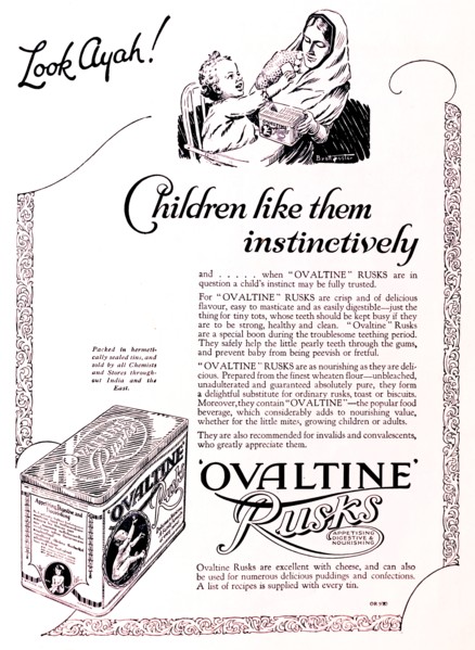 Children like them instinctively'. A full-page advertisement for 'Ovaltine Rusks', taken from the
