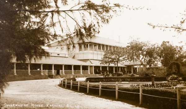 Government House in Karachi. View across a formal garden of Karachi's Government House, a large