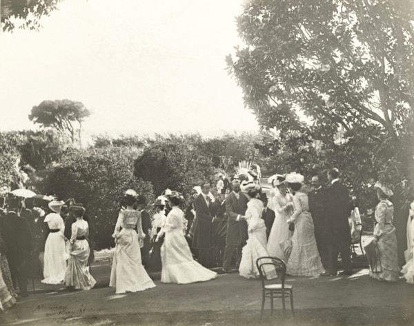 The Lawleys greet arriving guests. Sir Arthur and Lady Annie Lawley greet guests at a New Year's