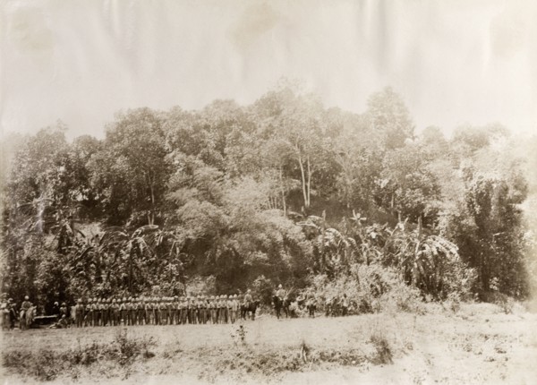 After the capture of Kyaing-Kwintaung. General Wolseley and soldiers of the Second Devonshire