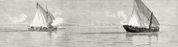 HMS Garnet attacks an illegal slave dhow. An illustration taken from the front page of 'The