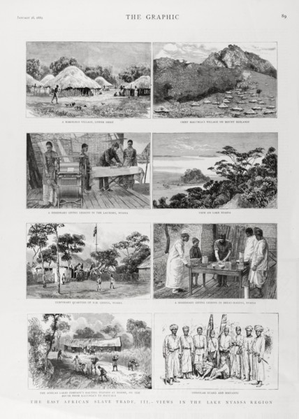 Missionary work in the Lake Malawi region. A page of illustrations taken from 'The Graphic'