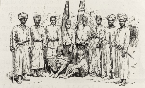 Employees of the British Consulate in Nyasaland. An illustration taken from a page of 'The Graphic'