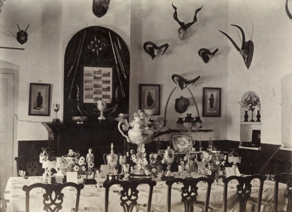 A British Army officers' dining room. Interior shot of an officers' dining room in a British Army