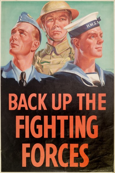 Back up the Fighting Forces'. A poster printed for the HM Stationary Office during World War II