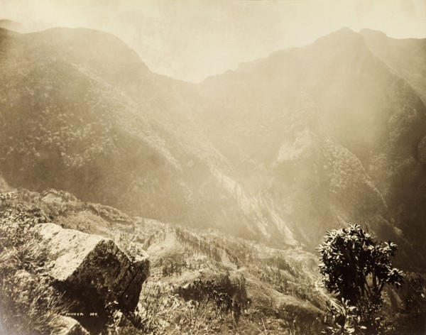 Mountains near Kandy. View of the forested mountains surrounding Kandy. Central Province, Ceylon