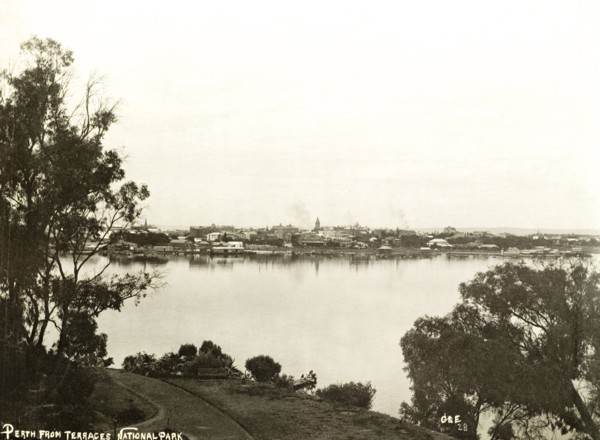 View of Perth, 1901. View of Perth, taken from the terraces of the National Park. Perth, Australia,