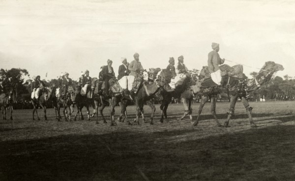 A train of Afghan camel drivers. Afghan camel drivers prepare to welcome the Duke and Duchess of