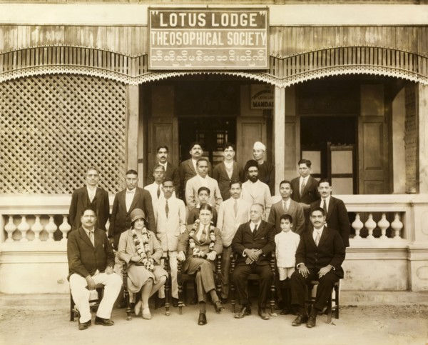 The Theosophical Society in Mandalay. A group of suited Burmese men assemble for a photograph with