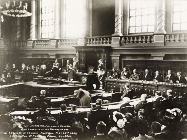 Opening of the Legislative Council in Pretoria. British dignitaries Sir Arthur Lawley, the Duke of