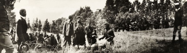 Sobhuza II, King of Swaziland, with toys. Five year old Sobhuza II, the King of Swaziland, inspects