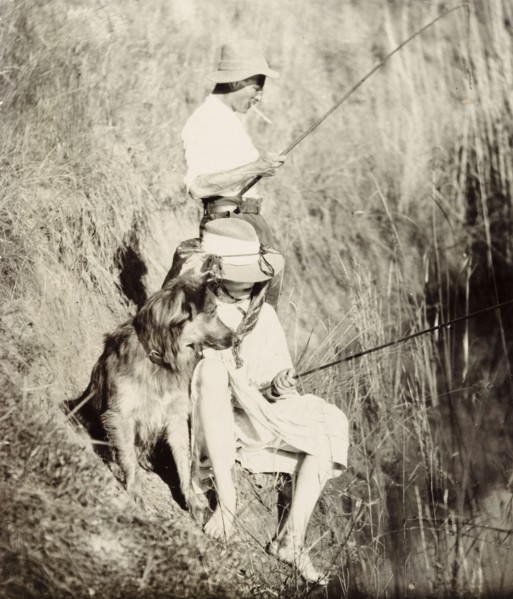 Cecilia Lawley fishing in South Africa. Informal portrait of Cecilia Lawley, the youngest daughter