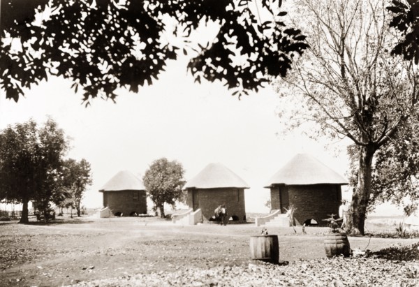 Housing for farm workers. Three 'rondavels' (round dwellings resembling traditional African huts),