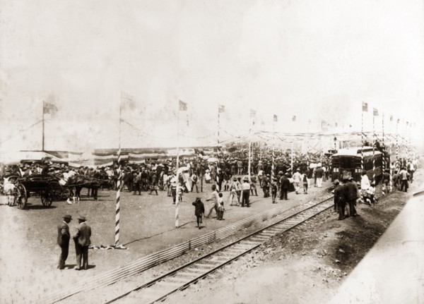 Opening of Mafeking to Bulawayo railway. The official opening ceremony of the railway from Mafeking