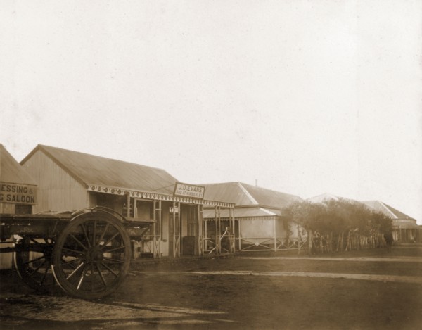 A street in Mafeking. A street in Mafeking, lined with low, colonial-style commercial buildings.