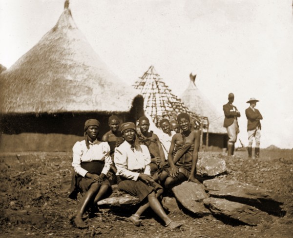 Matabele women at Cecil Rhodes' farm. A group of Matabele (Ndebele) women pose for the camera