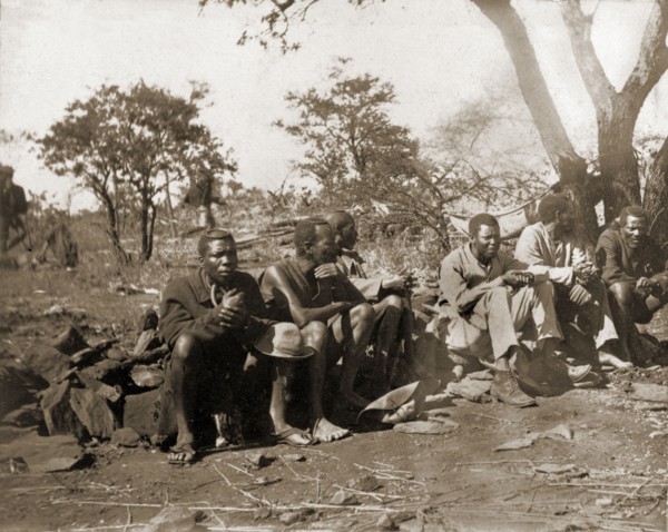 Matabele indunas at Cecil Rhodes' farm. Matabele (Ndebele) indunas (chiefs) attend an indaba