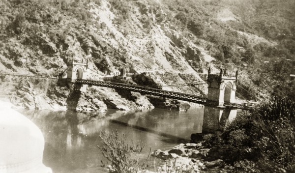 Victoria Bridge in Mandi, India. View of Victoria Bridge over the Beas River at Mandi. The
