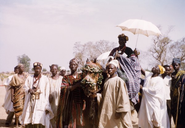 Fourth anniversary of Ghanaian independence. A Dagomba sub-chief or elder rides on a caparisoned