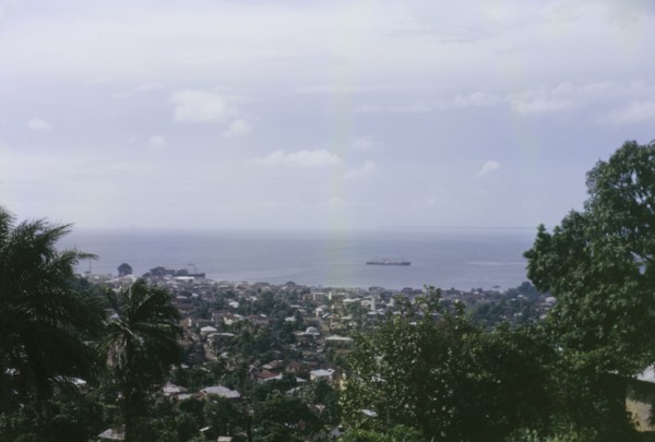 View over Freetown. View from Fourah Bay over the city and harbour of Freetown. Freetown, Sierra