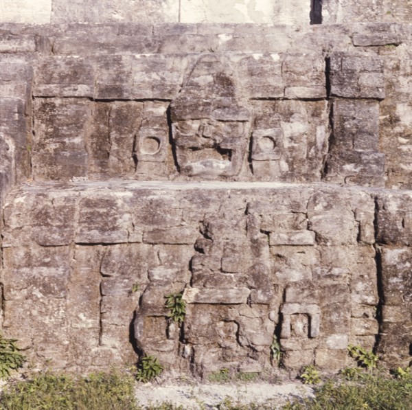 Ancient stone carving at Altun Ha. An ancient stone carving, inscribed into the walls of a temple