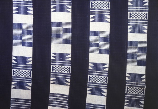 Nigerian woven textile. Close-up of a Nigerian textile, woven in a pattern with blue and white