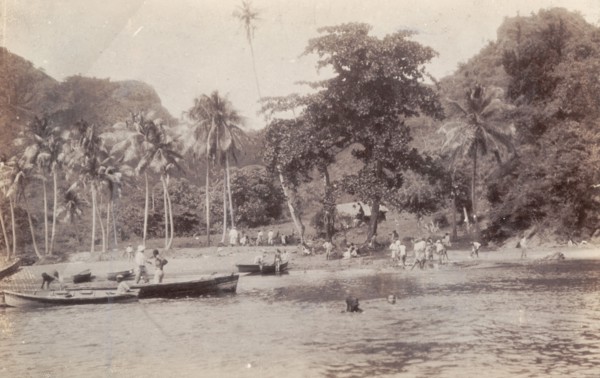 A beach unaffected by the Mount Pelee eruption. A Martinique beach, seemingly unaffected by the