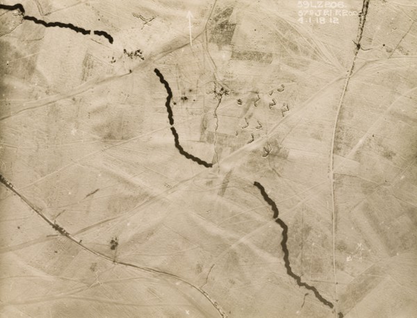 Aerial view of the Western Front under snow. One of a series of British aerial reconnaissance