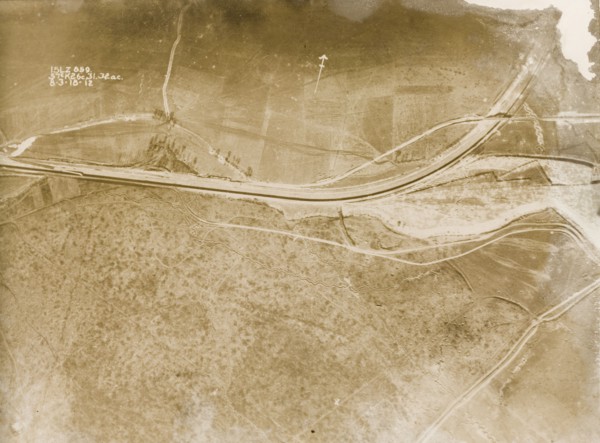 A railway track on the Western Front. One of a series of British aerial reconnaissance photographs