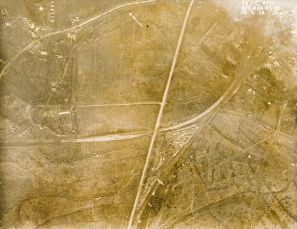 A bomb-damaged landscape on the Western Front. One of a series of British aerial reconnaissance