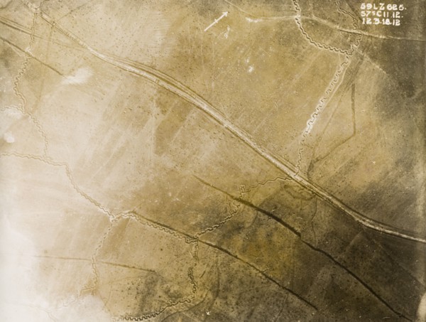 Aerial view of a trench system on the Western Front. One of a series of British aerial