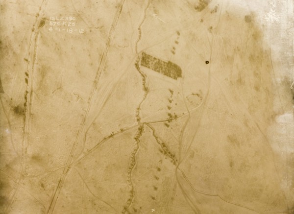 A snow-covered battlefield. One of a series of British aerial reconnaissance photographs recording