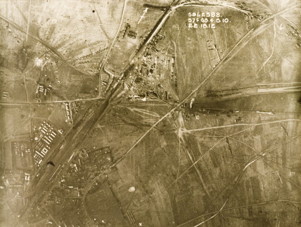 Aerial view of a military camp on the Western Front. One of a series of British aerial