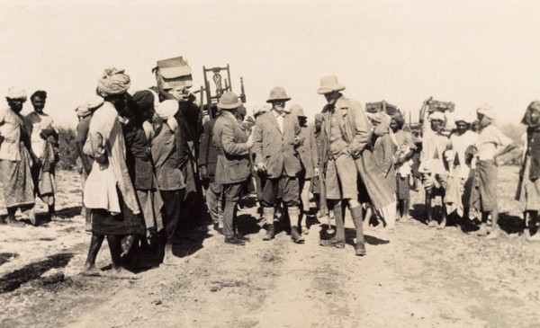 Colonial hunting party with 'shikaris'. Sir Henry Staveley Lawrence, Acting Governor of Bombay,