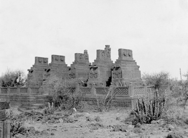 Chaukundi Tombs. An ornately carved sandstone tomb at the Chaukundi Tombs complex. Karachi, Sind,