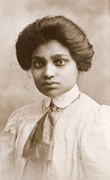 Portrait of Emily Good. Studio portrait of Emily Good, an Indian ayah (nursemaid) working for a