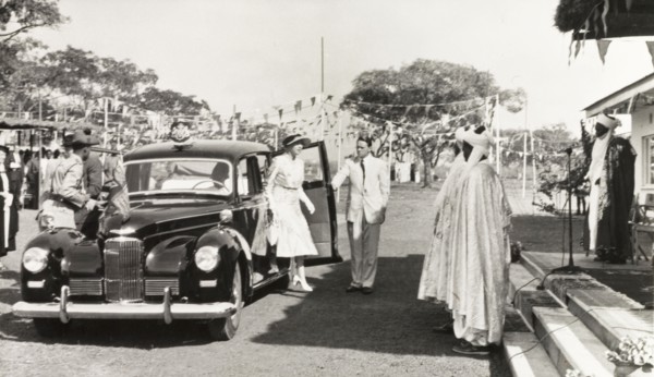 Princess Mary arriving at a school opening. Princess Mary, Countess of Harewood, is greeted by