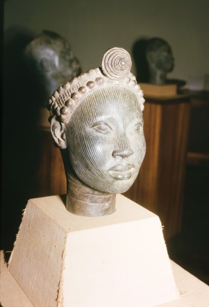 Yoruba bronze sculpture. A bronze sculpture of a head, possibly a royal or religious effigy, from