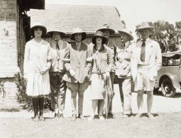 Evelyn Waugh and friends visit the Kakamega goldfields. Evelyn Waugh (1903-1966) (far right) poses