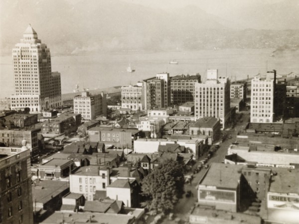 Vancouver, Canada. View over the rooftops of Vancouver to False Creek, where the British Royal