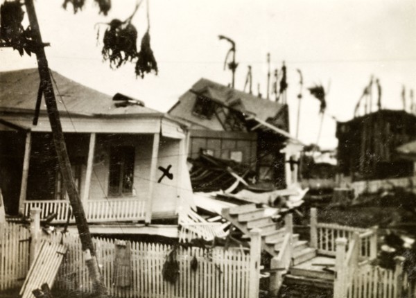 Houses destroyed by hurricane, Belize City. Houses are reduced to rubble by a hurricane that hit