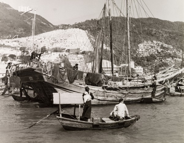 A junk in Aberdeen Harbour. A large junk is moored in Aberdeen Harbour. Aberdeen, Hong Kong, China,