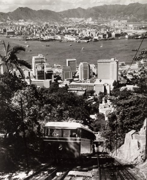 The Peak Tramway, Hong Kong. A tram runs along the Peak Tramway to the top of Victoria Peak, a