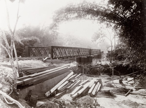 Trinidad Bridge over the Guanapo River. View of the construction of Trinidad Bridge, a railway