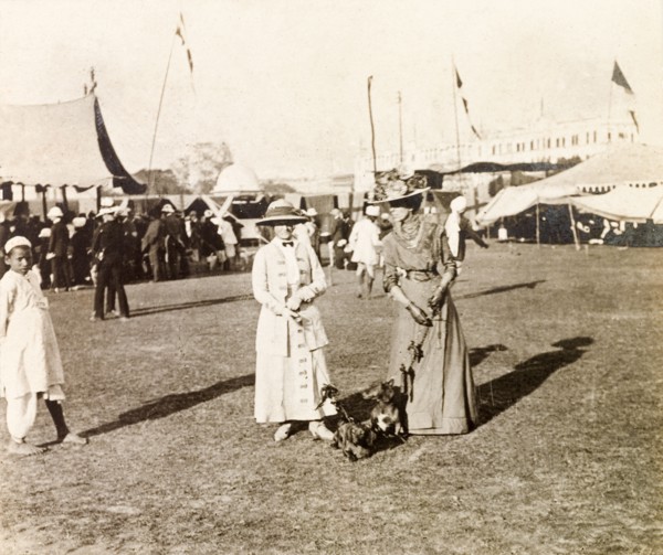 Women attending a dog show, Calcutta. Minnie Murray (left) and a friend, both elegantly dressed and