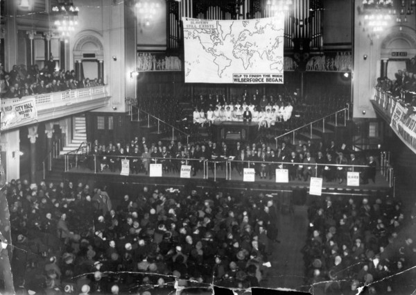 Anti-slavery meeting, Hull. English anti-slavery campaigners pack out a theatre in Hull for a