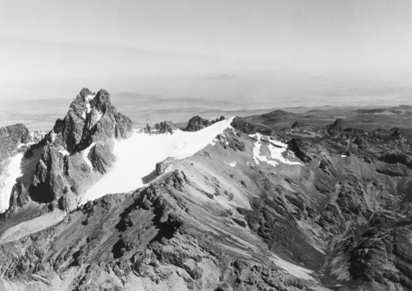 Batian Peak at Mount Kenya, 1936. An aerial view of Batian Peak, the highest peak of Mount Kenya at